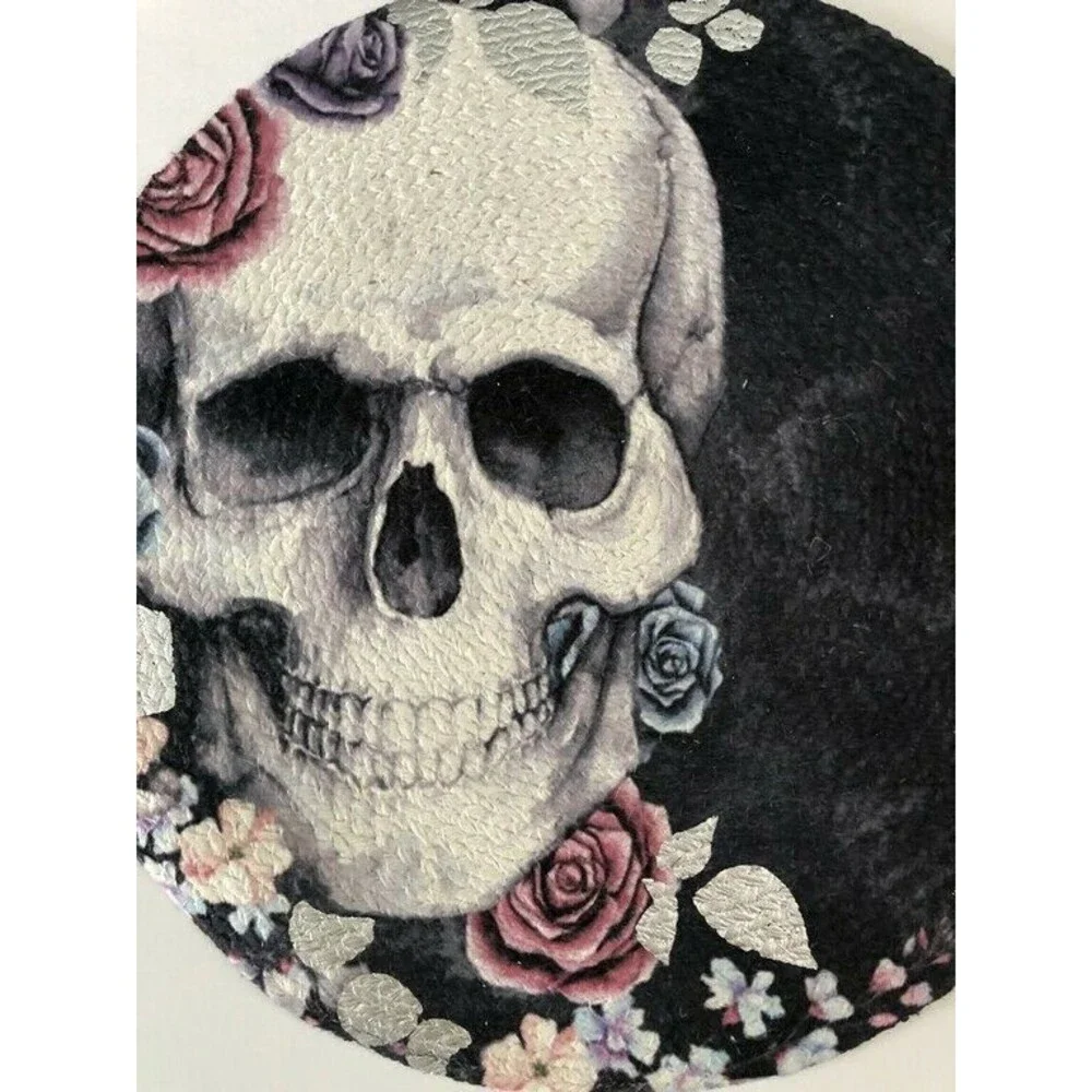 Gothic Skull Halloween Placemats Charger Braided Black Roses 15